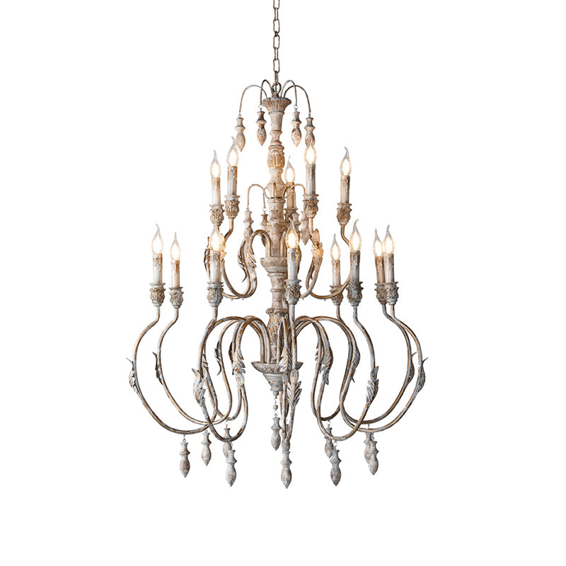 Curving Distressed Wood Pendant Lighting Classic Living Room Chandelier Light Fixture with Droplet Clearhalo 'Ceiling Lights' 'Chandeliers' Lighting' options 2015988