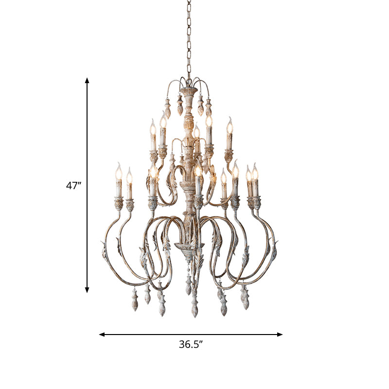 Curving Distressed Wood Pendant Lighting Classic Living Room Chandelier Light Fixture with Droplet Clearhalo 'Ceiling Lights' 'Chandeliers' Lighting' options 2015990