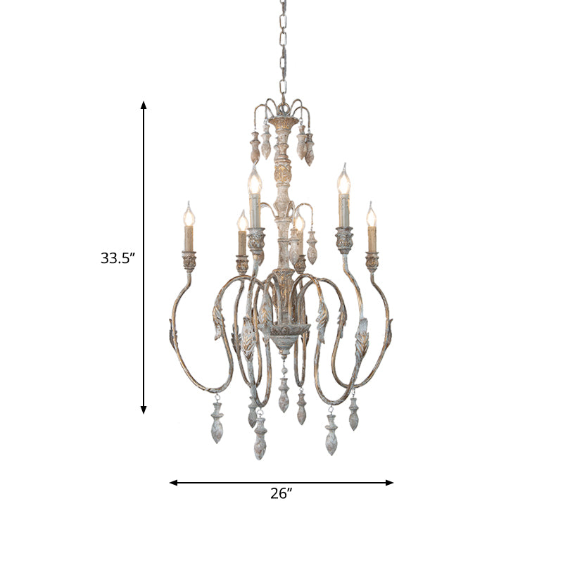 Curving Distressed Wood Pendant Lighting Classic Living Room Chandelier Light Fixture with Droplet Clearhalo 'Ceiling Lights' 'Chandeliers' Lighting' options 2015997