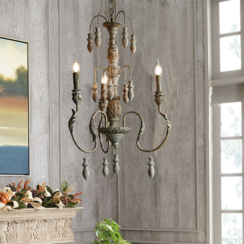 Curving Distressed Wood Pendant Lighting Classic Living Room Chandelier Light Fixture with Droplet 3 Distressed Wood Clearhalo 'Ceiling Lights' 'Chandeliers' Lighting' options 2015998_97160c9d-f664-4976-ac4c-36360a806bcd