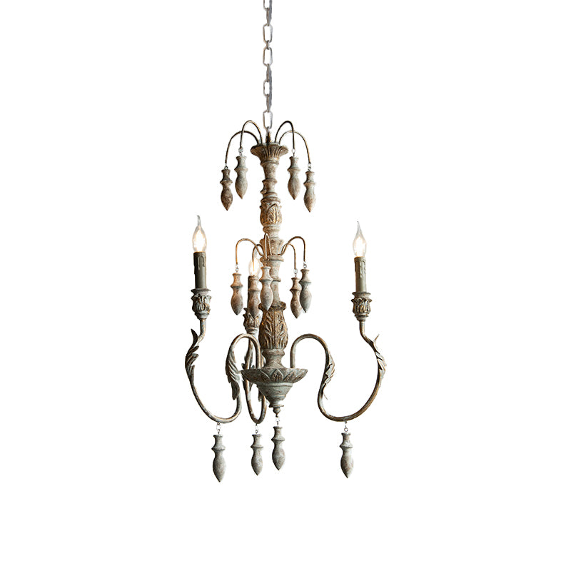 Curving Distressed Wood Pendant Lighting Classic Living Room Chandelier Light Fixture with Droplet Clearhalo 'Ceiling Lights' 'Chandeliers' Lighting' options 2016000