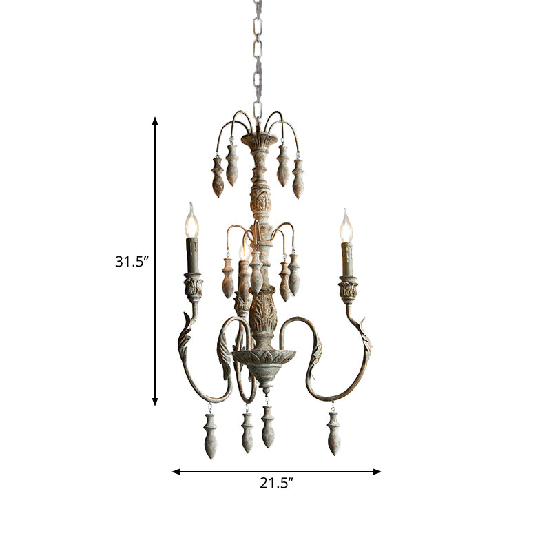 Curving Distressed Wood Pendant Lighting Classic Living Room Chandelier Light Fixture with Droplet Clearhalo 'Ceiling Lights' 'Chandeliers' Lighting' options 2016002