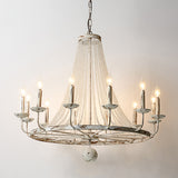 Distressed Wood Bead Chandelier Retro Clear Crystal Living Room Hanging Pendant Light with Wagon Wheel Design Clearhalo 'Ceiling Lights' 'Chandeliers' Lighting' options 2016004