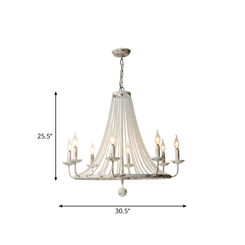 Distressed Wood Bead Chandelier Retro Clear Crystal Living Room Hanging Pendant Light with Wagon Wheel Design Clearhalo 'Ceiling Lights' 'Chandeliers' Lighting' options 2016012