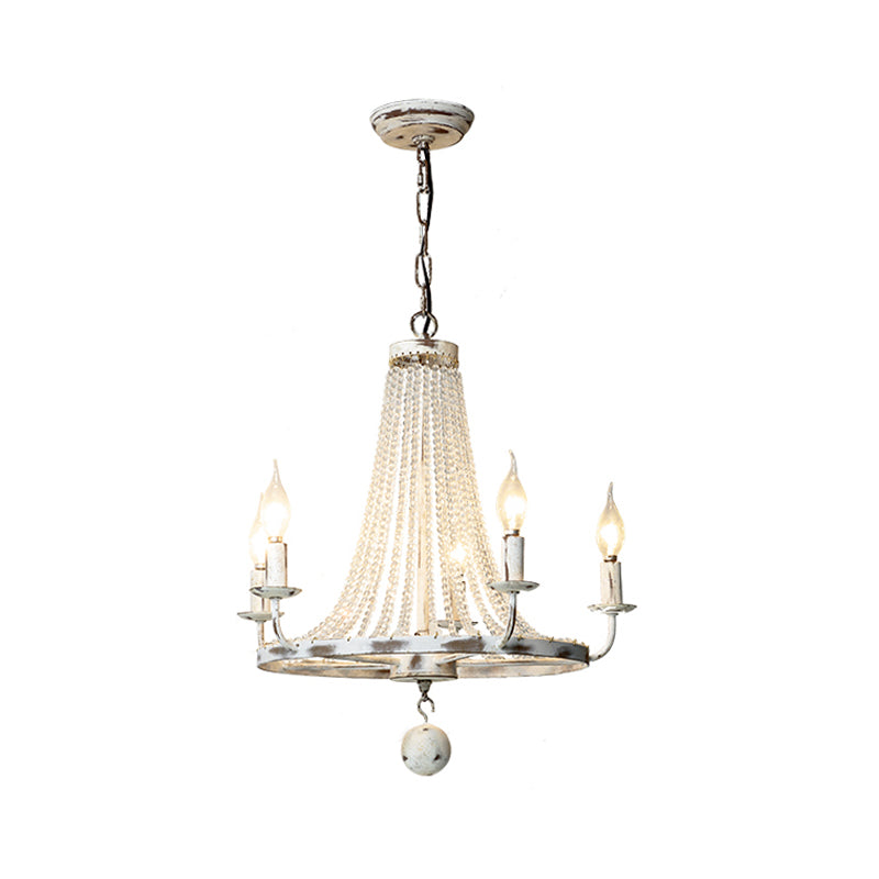 Distressed Wood Bead Chandelier Retro Clear Crystal Living Room Hanging Pendant Light with Wagon Wheel Design Clearhalo 'Ceiling Lights' 'Chandeliers' Lighting' options 2016014