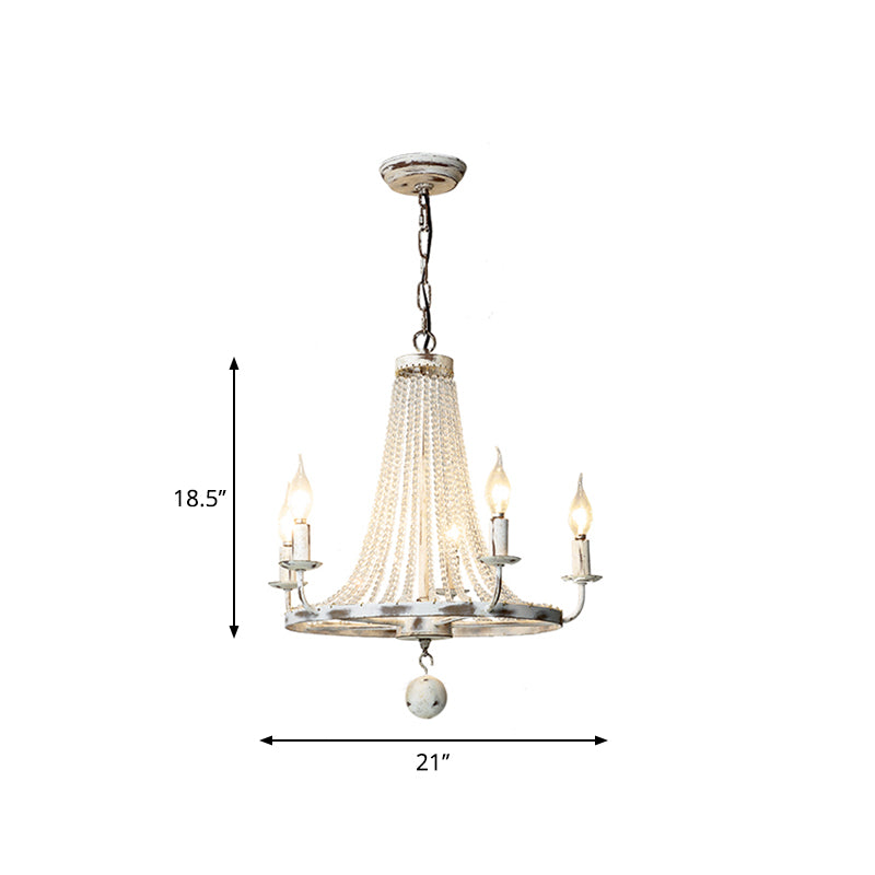 Distressed Wood Bead Chandelier Retro Clear Crystal Living Room Hanging Pendant Light with Wagon Wheel Design Clearhalo 'Ceiling Lights' 'Chandeliers' Lighting' options 2016016