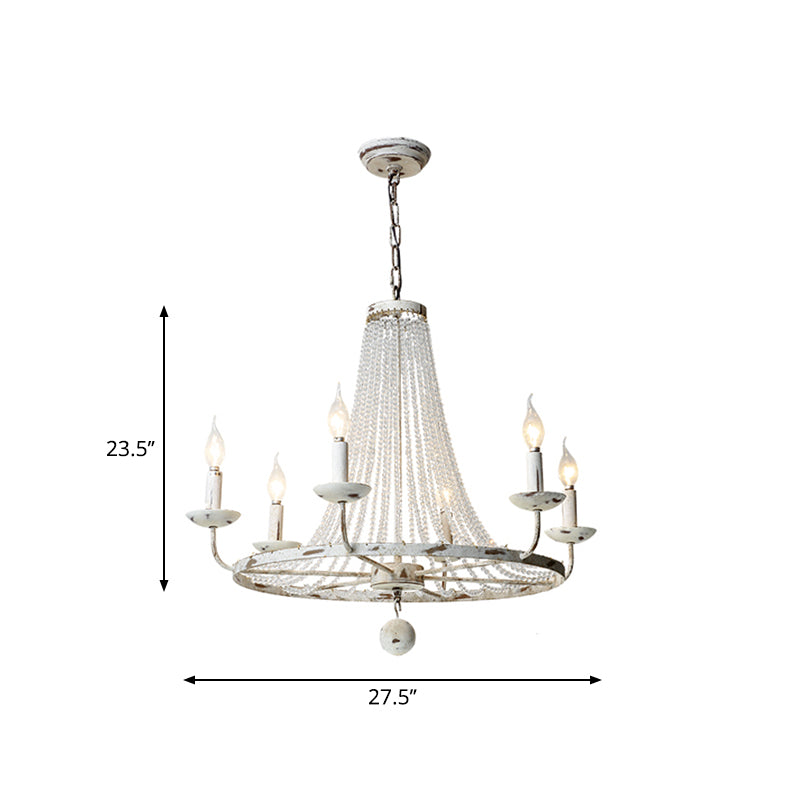 Distressed Wood Bead Chandelier Retro Clear Crystal Living Room Hanging Pendant Light with Wagon Wheel Design Clearhalo 'Ceiling Lights' 'Chandeliers' Lighting' options 2016021