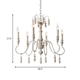 6 Heads Wood Hanging Ceiling Light Country Distressed White Swooping Arm Dining Room Chandelier Lighting Clearhalo 'Ceiling Lights' 'Chandeliers' Lighting' options 2016036