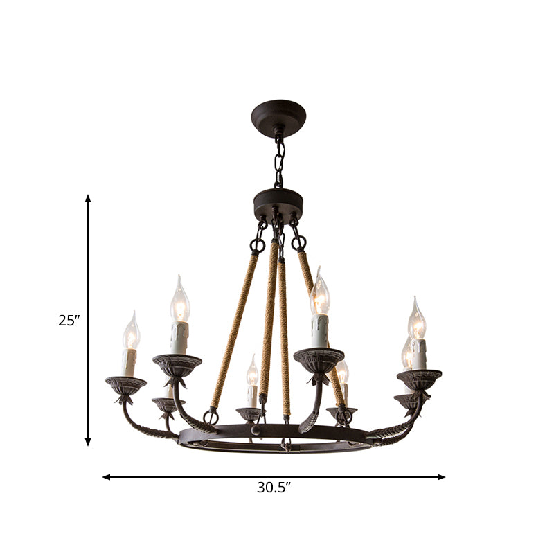 Candelabra Living Room Chandelier Retro Metallic Rust Pendant Lighting Fixture with Hemp Rope Cord Clearhalo 'Ceiling Lights' 'Chandeliers' Lighting' options 2016041