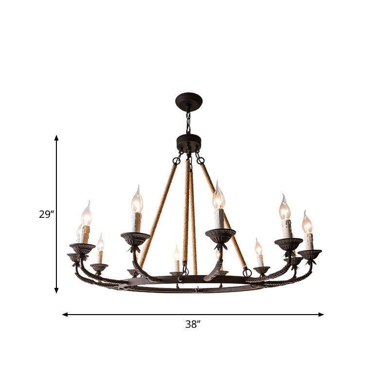 Candelabra Living Room Chandelier Retro Metallic Rust Pendant Lighting Fixture with Hemp Rope Cord Clearhalo 'Ceiling Lights' 'Chandeliers' Lighting' options 2016051