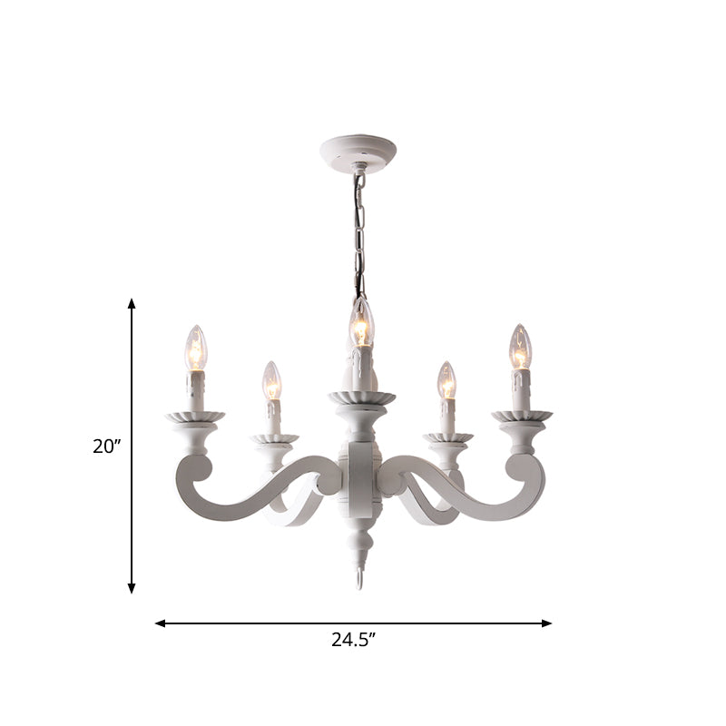 White Chandelier Light Fixture Countryside Wood Swooping Arm Pendant Lighting for Living Room Clearhalo 'Ceiling Lights' 'Chandeliers' Lighting' options 2016056