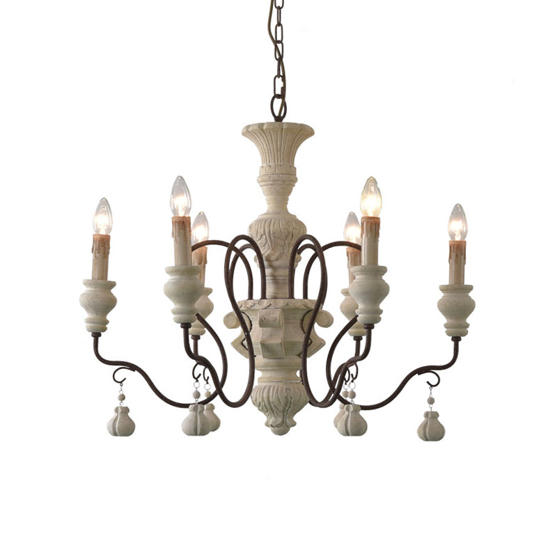 Iron White Drop Pendant Curved Arm Traditional Style Wood Hanging Chandelier for Dining Room Clearhalo 'Ceiling Lights' 'Chandeliers' Lighting' options 2016064