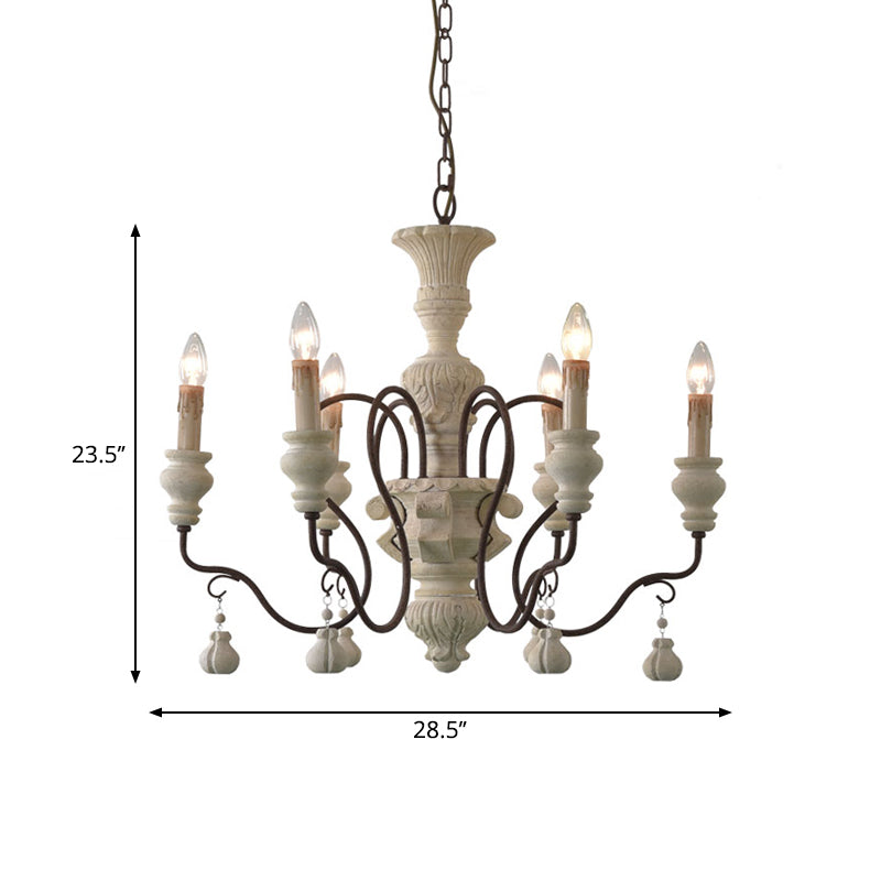 Iron White Drop Pendant Curved Arm Traditional Style Wood Hanging Chandelier for Dining Room Clearhalo 'Ceiling Lights' 'Chandeliers' Lighting' options 2016065