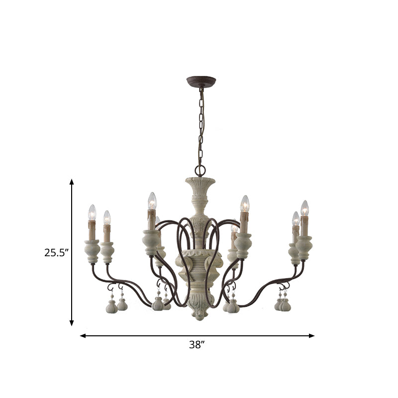 Iron White Drop Pendant Curved Arm Traditional Style Wood Hanging Chandelier for Dining Room Clearhalo 'Ceiling Lights' 'Chandeliers' Lighting' options 2016070