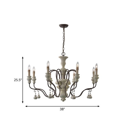 Iron White Drop Pendant Curved Arm Traditional Style Wood Hanging Chandelier for Dining Room Clearhalo 'Ceiling Lights' 'Chandeliers' Lighting' options 2016070