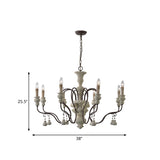 Iron White Drop Pendant Curved Arm Traditional Style Wood Hanging Chandelier for Dining Room Clearhalo 'Ceiling Lights' 'Chandeliers' Lighting' options 2016070