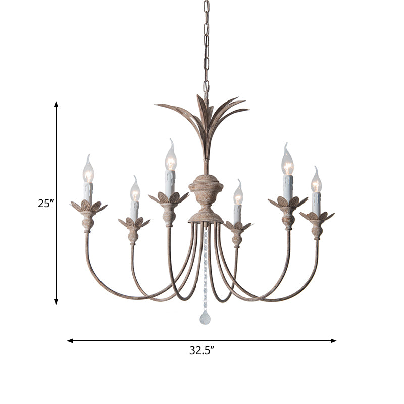 6 Bulbs Iron Chandelier Light Fixture Classic Rust Candlestick Living Room Ceiling Pendant with Crystal Droplet Clearhalo 'Ceiling Lights' 'Chandeliers' Lighting' options 2016079