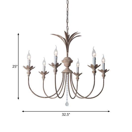 6 Bulbs Iron Chandelier Light Fixture Classic Rust Candlestick Living Room Ceiling Pendant with Crystal Droplet Clearhalo 'Ceiling Lights' 'Chandeliers' Lighting' options 2016079