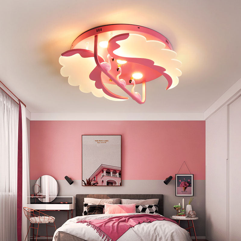 Nordic Wind Wing Ceiling Mount Light with Bird Metal Pink LED Ceiling Lamp for Girls Bedroom Pink Clearhalo 'Ceiling Lights' 'Close To Ceiling Lights' 'Close to ceiling' 'Flush mount' Lighting' 201608