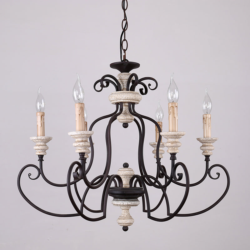 Rust 6 Heads Ceiling Chandelier Country Metal Scrolled Arm Suspension Lamp with Candle Design Clearhalo 'Ceiling Lights' 'Chandeliers' Lighting' options 2016085