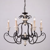 Rust 6 Heads Ceiling Chandelier Country Metal Scrolled Arm Suspension Lamp with Candle Design Clearhalo 'Ceiling Lights' 'Chandeliers' Lighting' options 2016086