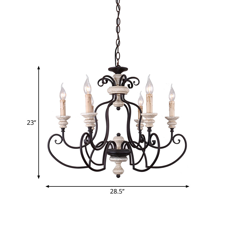 Rust 6 Heads Ceiling Chandelier Country Metal Scrolled Arm Suspension Lamp with Candle Design Clearhalo 'Ceiling Lights' 'Chandeliers' Lighting' options 2016088