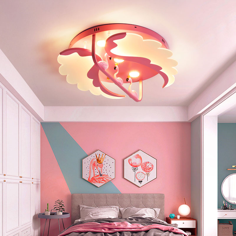 Nordic Wind Wing Ceiling Mount Light with Bird Metal Pink LED Ceiling Lamp for Girls Bedroom Clearhalo 'Ceiling Lights' 'Close To Ceiling Lights' 'Close to ceiling' 'Flush mount' Lighting' 201609