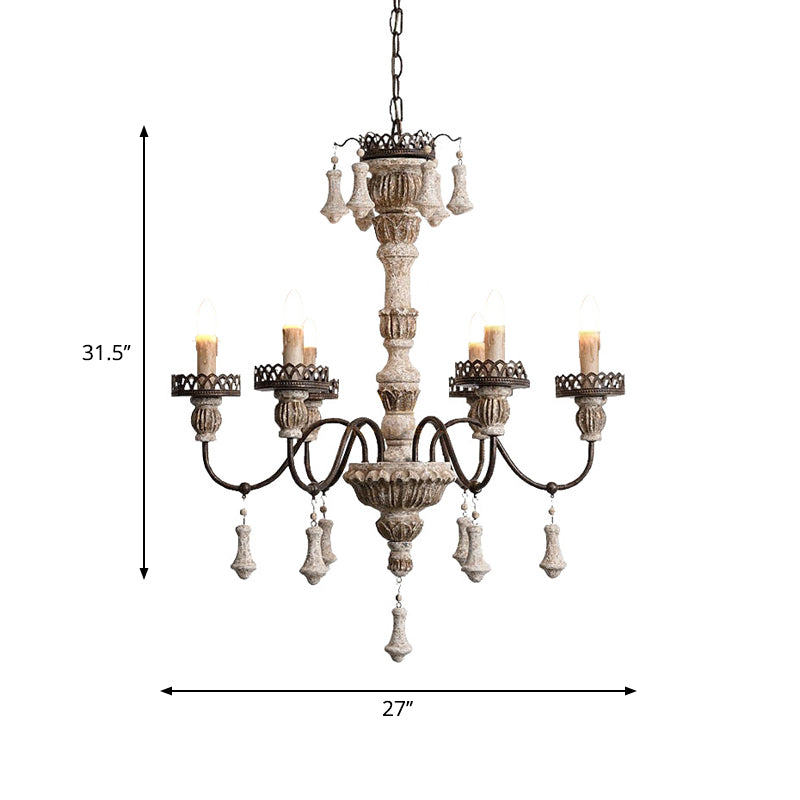 Metal Curvy Arm Chandelier Classic 6 Bulbs Living Room Pendant Lamp in Distressed Wood Clearhalo 'Ceiling Lights' 'Chandeliers' Lighting' options 2016092