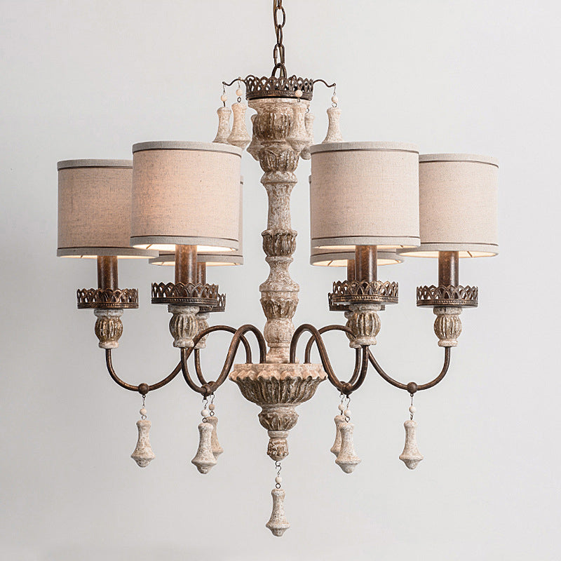 Metal Curvy Arm Chandelier Classic 6 Bulbs Living Room Pendant Lamp in Distressed Wood Distressed Wood With Shade Clearhalo 'Ceiling Lights' 'Chandeliers' Lighting' options 2016093_c2ddd974-bd4f-467d-b223-17622a0aa603