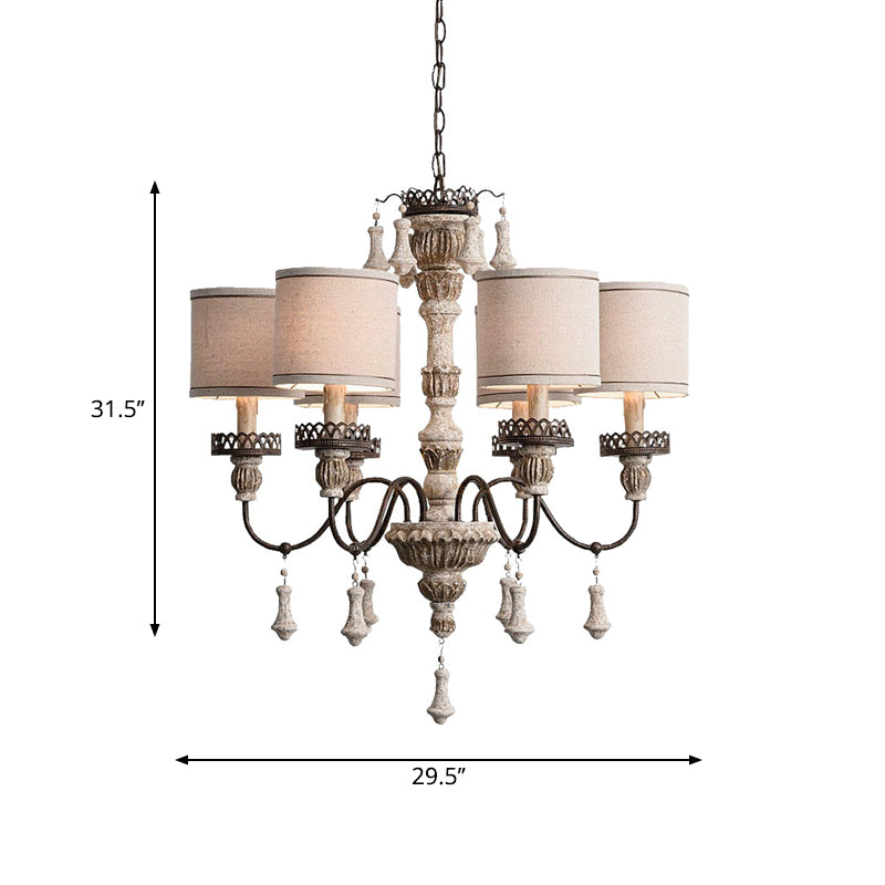 Metal Curvy Arm Chandelier Classic 6 Bulbs Living Room Pendant Lamp in Distressed Wood Clearhalo 'Ceiling Lights' 'Chandeliers' Lighting' options 2016095