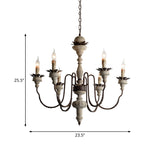 White Candle Hanging Lamp Kit Retro Distressed Wood Living Room Chandelier Light with Swooping Arm Clearhalo 'Ceiling Lights' 'Chandeliers' Lighting' options 2016123