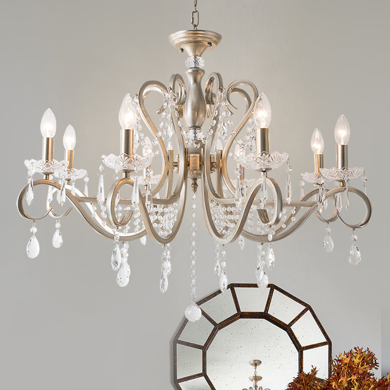 Scrolled Arm Metal Chandelier Lighting Traditional Living Room Pendant Light Kit with Crystal Accent 8 Nickel Shadeless Clearhalo 'Ceiling Lights' 'Chandeliers' Lighting' options 2016129_5b50793b-05d6-44a6-9e31-921990d58e67