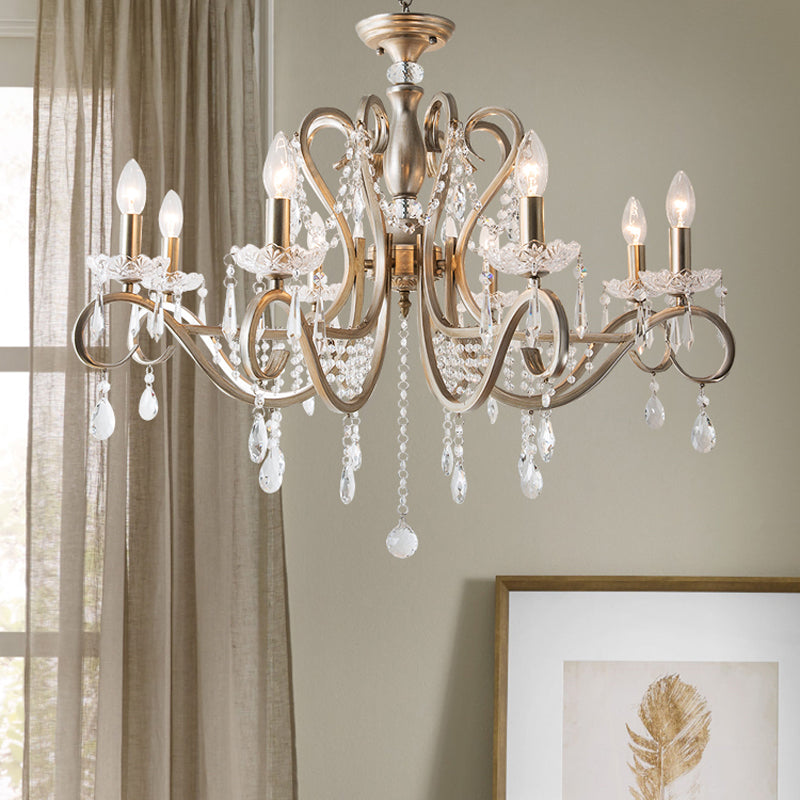 Scrolled Arm Metal Chandelier Lighting Traditional Living Room Pendant Light Kit with Crystal Accent Clearhalo 'Ceiling Lights' 'Chandeliers' Lighting' options 2016130