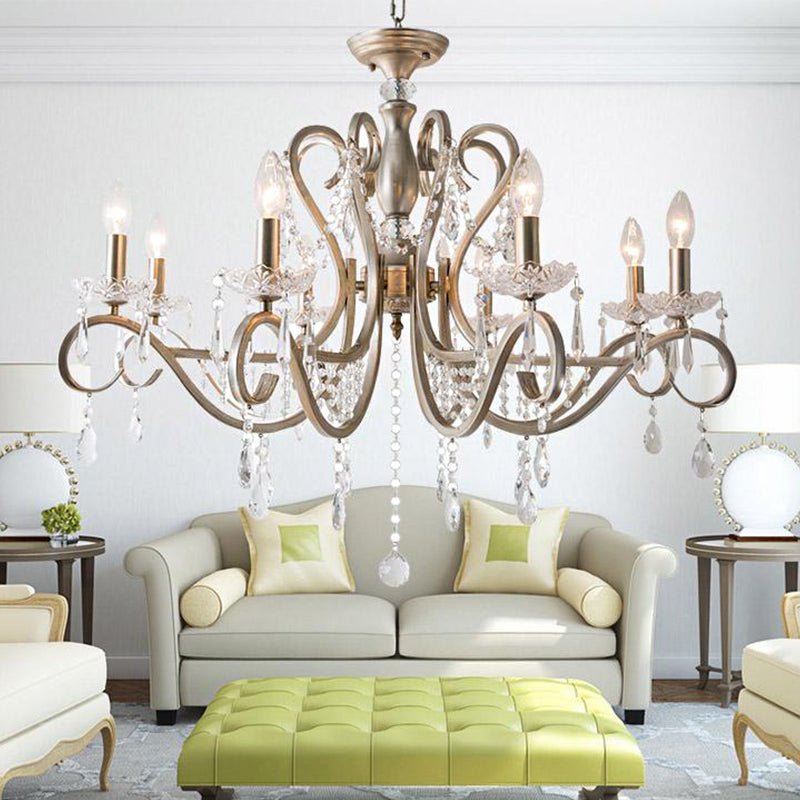 Scrolled Arm Metal Chandelier Lighting Traditional Living Room Pendant Light Kit with Crystal Accent Clearhalo 'Ceiling Lights' 'Chandeliers' Lighting' options 2016131