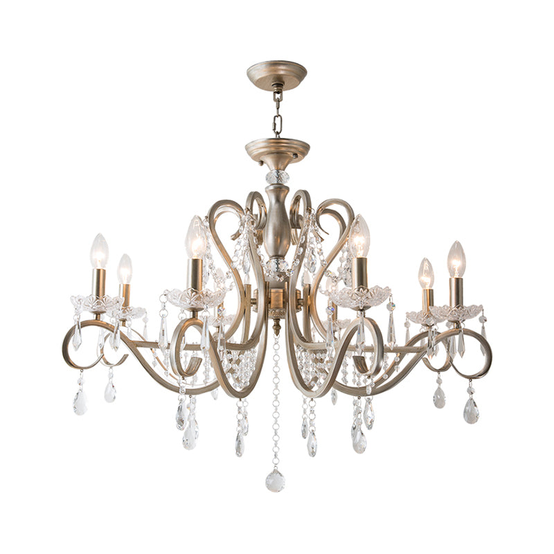 Scrolled Arm Metal Chandelier Lighting Traditional Living Room Pendant Light Kit with Crystal Accent Clearhalo 'Ceiling Lights' 'Chandeliers' Lighting' options 2016132