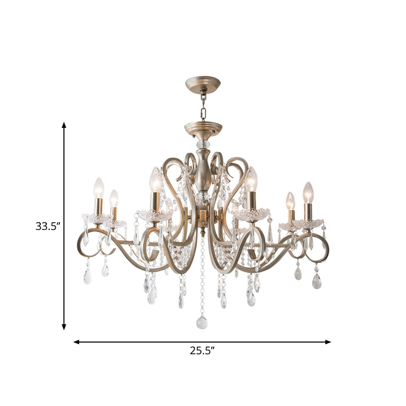 Scrolled Arm Metal Chandelier Lighting Traditional Living Room Pendant Light Kit with Crystal Accent Clearhalo 'Ceiling Lights' 'Chandeliers' Lighting' options 2016133