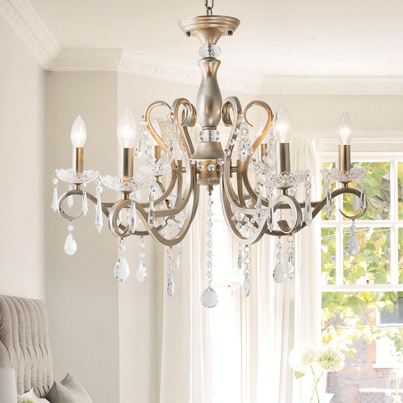 Scrolled Arm Metal Chandelier Lighting Traditional Living Room Pendant Light Kit with Crystal Accent Clearhalo 'Ceiling Lights' 'Chandeliers' Lighting' options 2016134