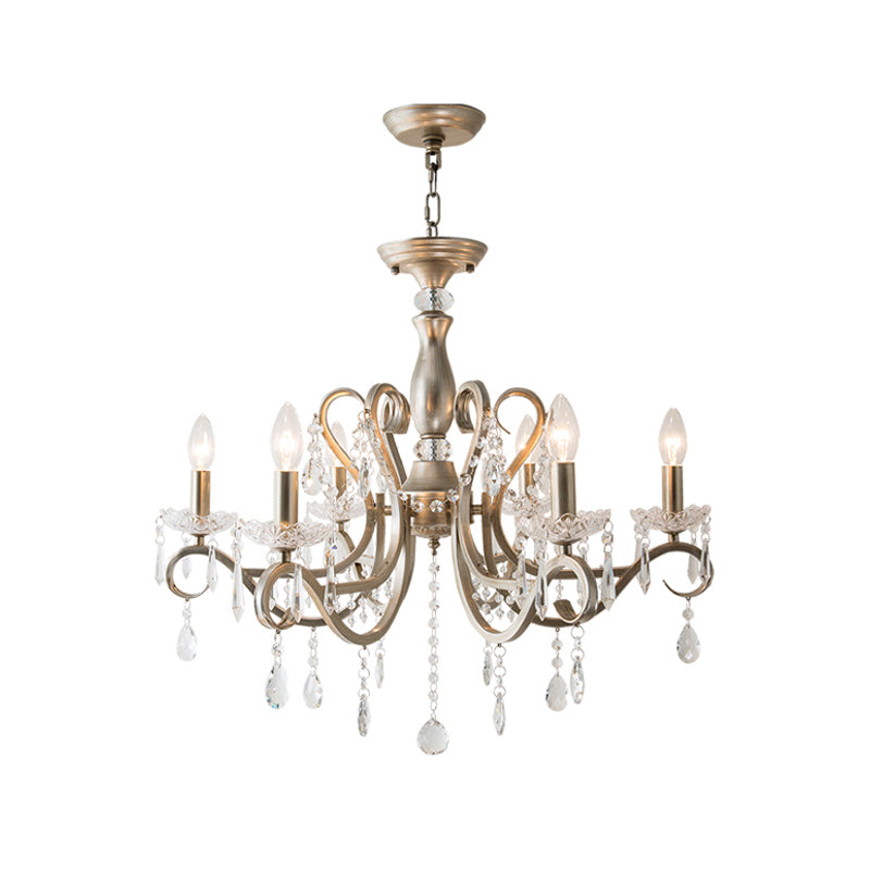 Scrolled Arm Metal Chandelier Lighting Traditional Living Room Pendant Light Kit with Crystal Accent Clearhalo 'Ceiling Lights' 'Chandeliers' Lighting' options 2016135