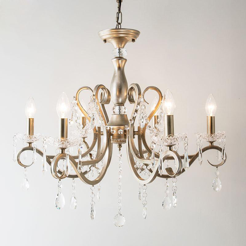 Scrolled Arm Metal Chandelier Lighting Traditional Living Room Pendant Light Kit with Crystal Accent Clearhalo 'Ceiling Lights' 'Chandeliers' Lighting' options 2016136