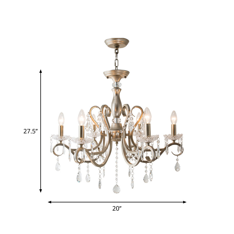 Scrolled Arm Metal Chandelier Lighting Traditional Living Room Pendant Light Kit with Crystal Accent Clearhalo 'Ceiling Lights' 'Chandeliers' Lighting' options 2016137