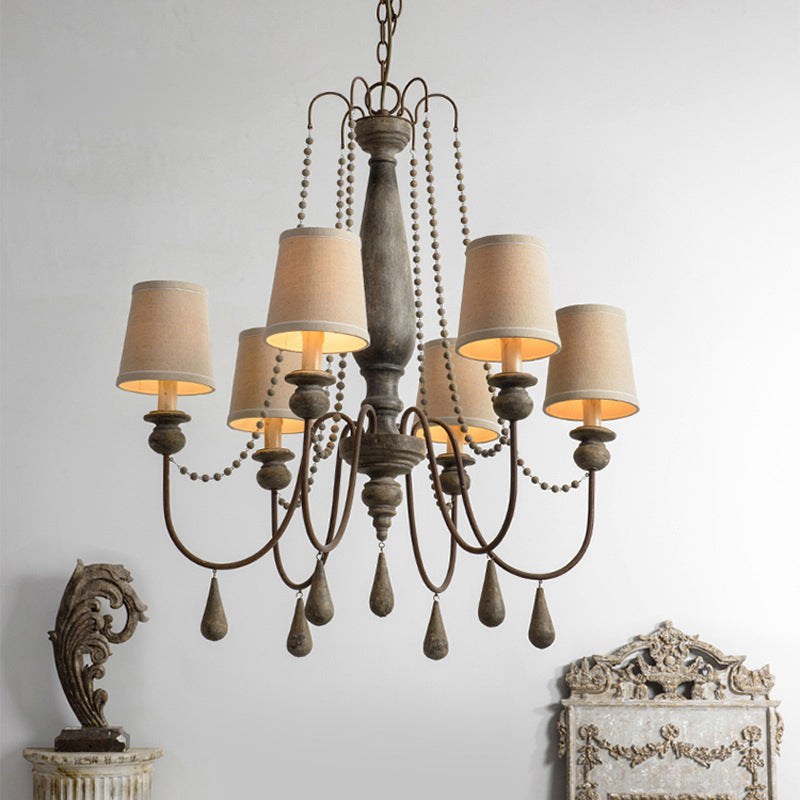 6-Light Chandelier Light Fixture Country Barrel Fabric Pendant Lighting in Distressed Wood Distressed Wood Clearhalo 'Ceiling Lights' 'Chandeliers' Lighting' options 2016143_38f2b86b-b568-4419-9d37-c4d7c3d5618b