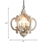 Quatrefoil Cage Bedroom Hanging Lighting Rustic Wood 6 Heads Distressed White Chandelier Light Fixture Clearhalo 'Ceiling Lights' 'Chandeliers' Lighting' options 2016156