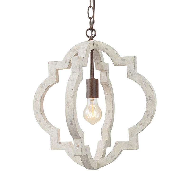 Wood Drop Pendant Curved Frame 1-Light Traditional Hanging Light Fixture for Living Room Distressed White Clearhalo 'Ceiling Lights' 'Pendant Lights' 'Pendants' Lighting' 2016173_47144148-72b2-4b63-89ea-11497d7d4176