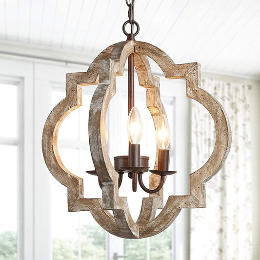 Wood Drop Pendant Curved Frame 1-Light Traditional Hanging Light Fixture for Living Room Clearhalo 'Ceiling Lights' 'Pendant Lights' 'Pendants' Lighting' 2016175