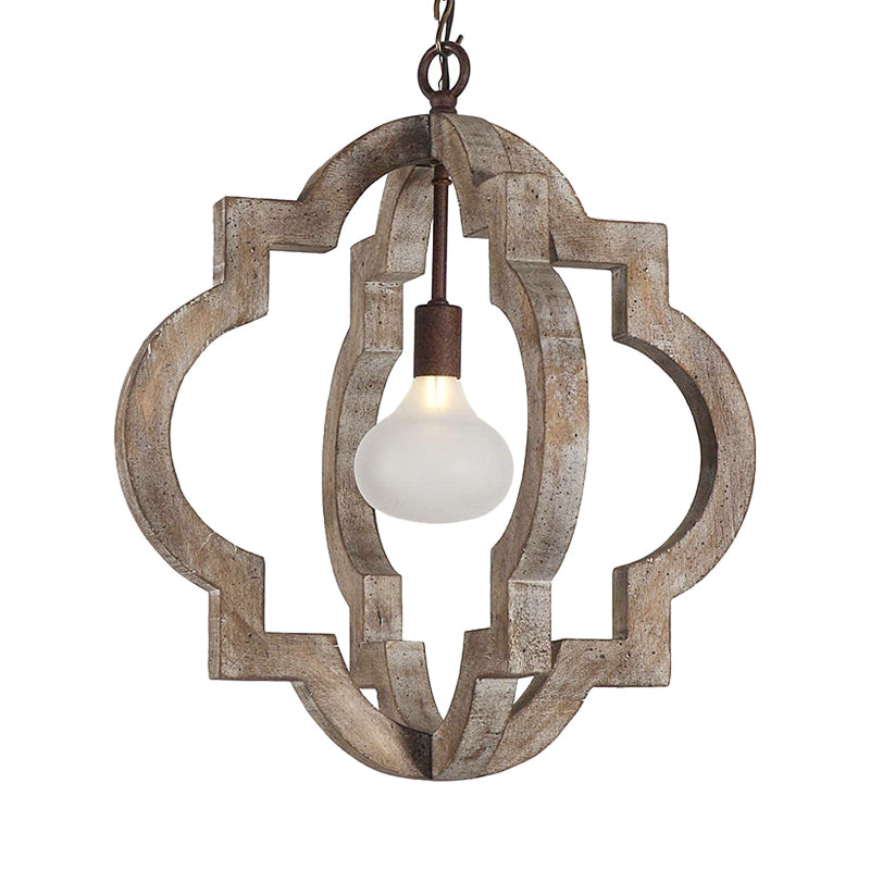 Wood Drop Pendant Curved Frame 1-Light Traditional Hanging Light Fixture for Living Room Clearhalo 'Ceiling Lights' 'Pendant Lights' 'Pendants' Lighting' 2016176