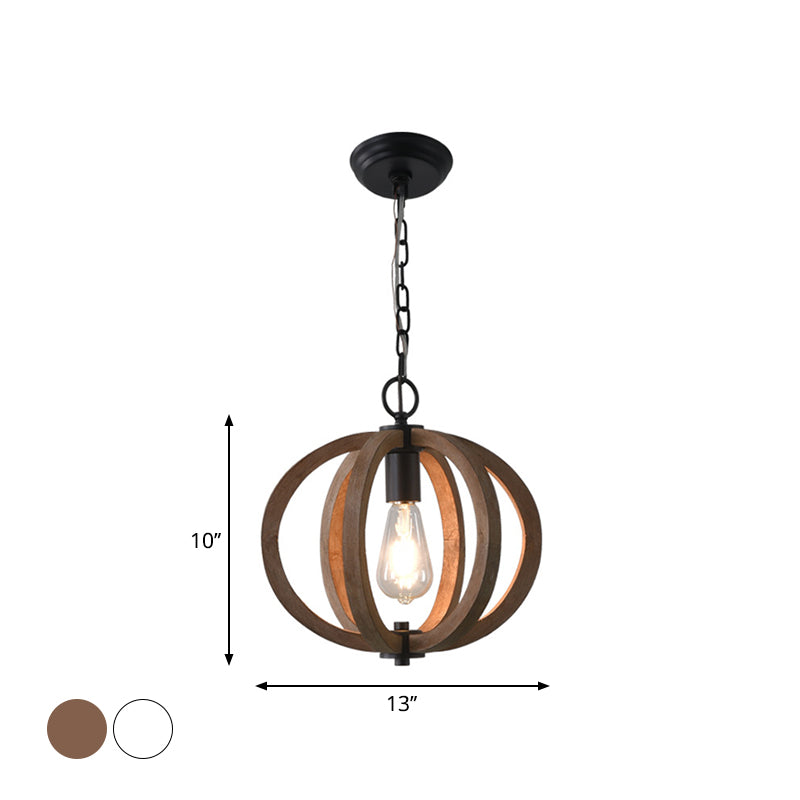 Wood Geometrical Cage Suspension Lamp Traditional 1 Head Living Room Drop Pendant Clearhalo 'Ceiling Lights' 'Pendant Lights' 'Pendants' Lighting' 2016187