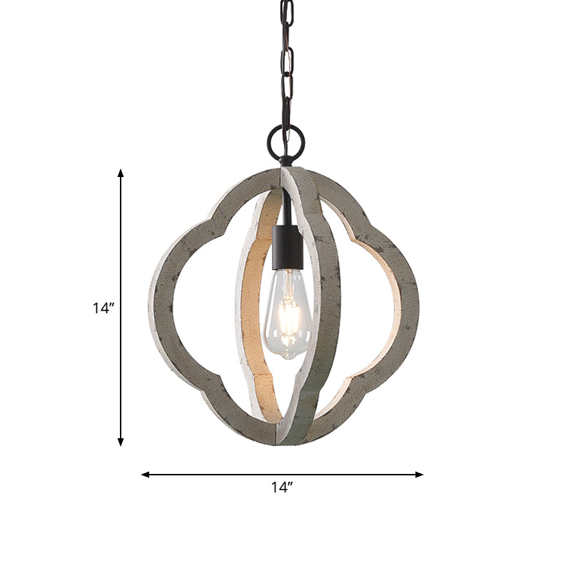 1 Light Caged Pendant Light Kit Classic Distressed White Wood Hanging Lighting for Dining Room Clearhalo 'Ceiling Lights' 'Pendant Lights' 'Pendants' Lighting' 2016207