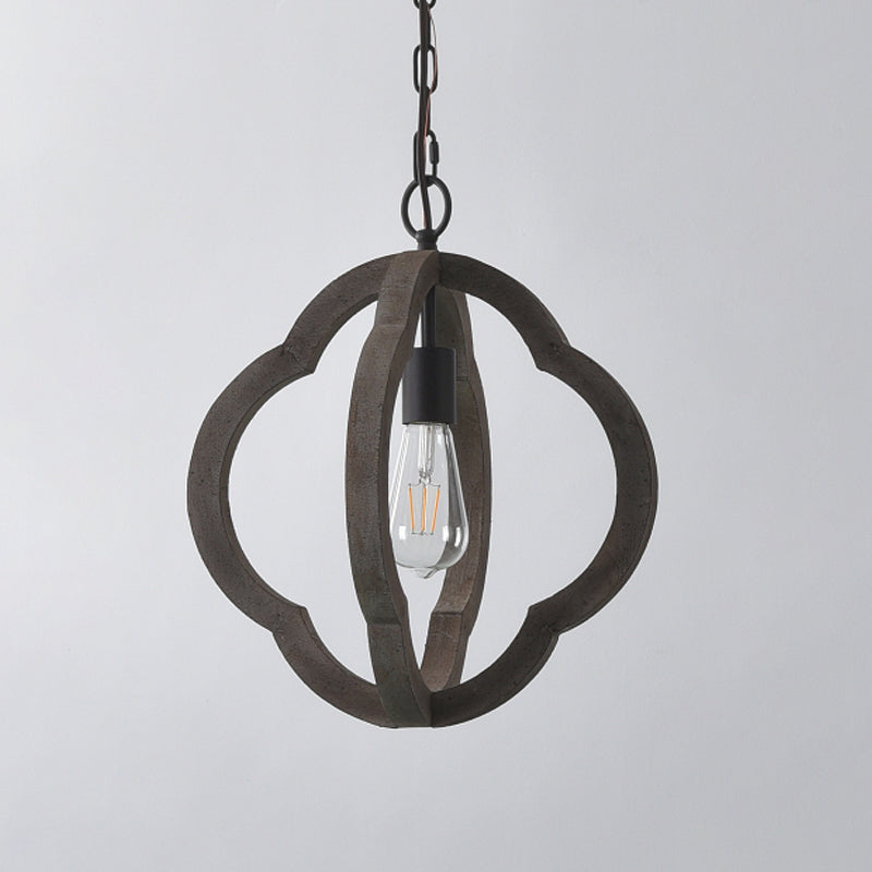 Caged Distressed Wood Hanging Pendant Light Country 1 Head Dining Room Suspension Lighting Clearhalo 'Ceiling Lights' 'Pendant Lights' 'Pendants' Lighting' 2016220