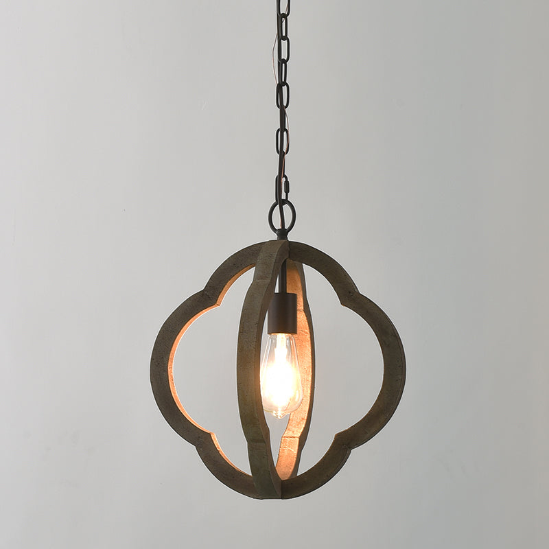 Caged Distressed Wood Hanging Pendant Light Country 1 Head Dining Room Suspension Lighting Clearhalo 'Ceiling Lights' 'Pendant Lights' 'Pendants' Lighting' 2016221