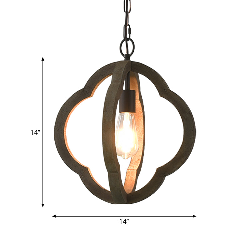 Caged Distressed Wood Hanging Pendant Light Country 1 Head Dining Room Suspension Lighting Clearhalo 'Ceiling Lights' 'Pendant Lights' 'Pendants' Lighting' 2016223